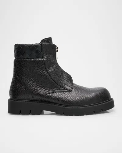 BOTTEGA VENETA MEN'S HADDOCK GRAINED LEATHER ZIPPED ANKLE BOOTS