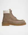 Bottega Veneta Suede Haddock Lace-up Boots In Driftwod-white