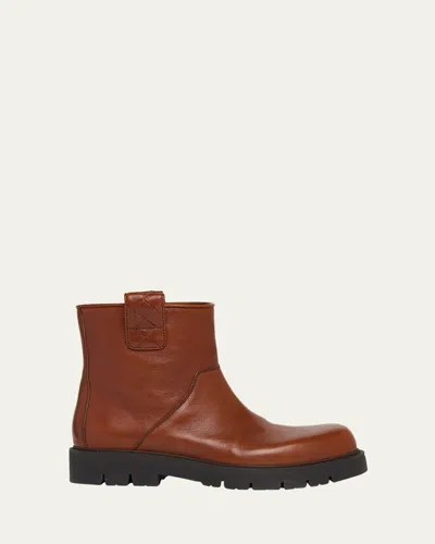 BOTTEGA VENETA MEN'S HADDOCK LEATHER ANKLE BOOTS