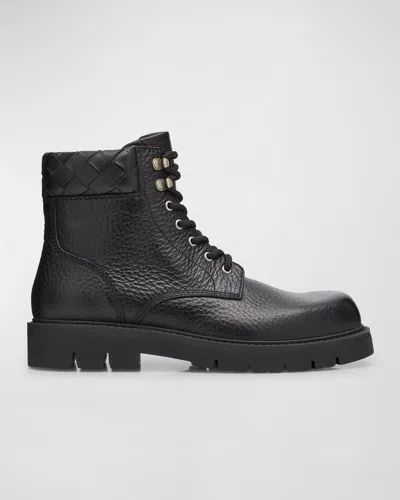 BOTTEGA VENETA MEN'S HADDOCK LEATHER LACE-UP ANKLE BOOTS