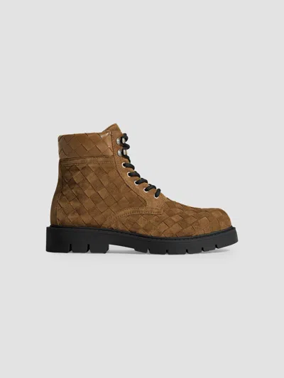 Bottega Veneta Haddock Intrecciato Suede Lace-up Boots In Brown