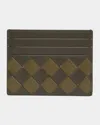 Bottega Veneta Men's Intrecciato 15 Avenue Check Card Case In Khaki