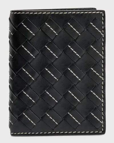 Bottega Veneta Men's Intrecciato 15 Avenue Stitch Bifold Wallet In Black