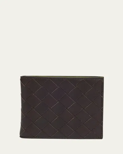 Bottega Veneta Men's Intrecciato 15 Bicolor Leather Bifold Wallet In Brown