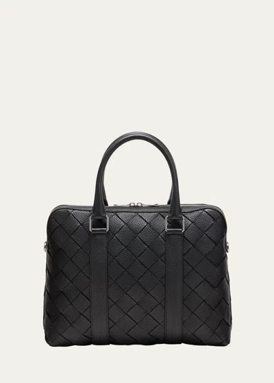 Bottega Veneta Men's Intrecciato 30 Slim Taurillon Leather Briefcase In Black-silver