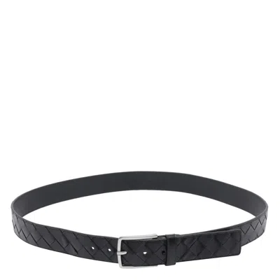 Bottega Veneta Men Intrecciato Belt In Black