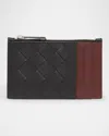 Bottega Veneta Men's Intrecciato Bicolor Leather Zipped Card Holder In Nero/trufl