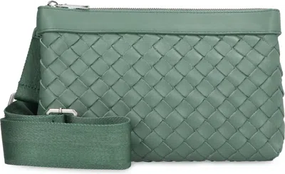 Bottega Veneta Men's Intrecciato Duo Crossbody Bag In Green
