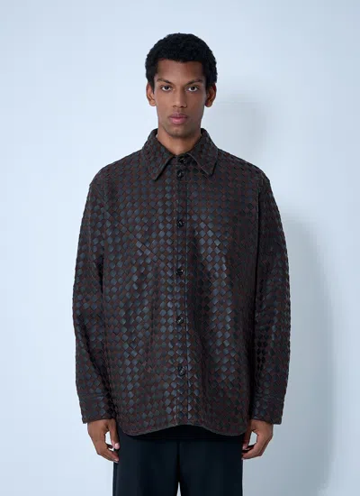 BOTTEGA VENETA BOTTEGA VENETA MEN INTRECCIATO LEATHER AND SUEDE SHIRT