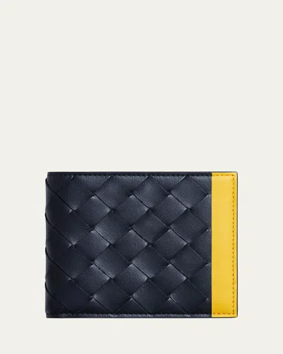 Bottega Veneta Men's Intrecciato Leather Colorblock Bifold Wallet In Blue/yello