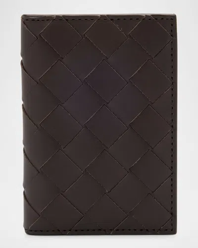 Bottega Veneta Men's Intrecciato Leather Flap Card Case In Truffle