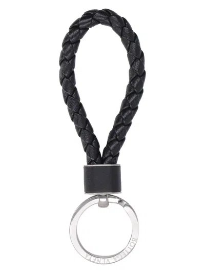 Bottega Veneta Men's Intrecciato Leather Keyring In Black