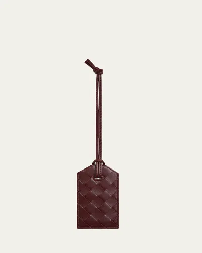 Bottega Veneta Men's Intrecciato Leather Tag Holder On Strap In Beigebrown