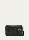 Bottega Veneta Men's Leather Intrecciato Crossbody Camera Bag In Dark Green-silver