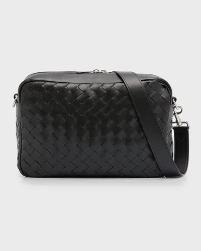 Bottega Veneta Men's Intrecciato Medium Crossbody Bag In Nero-nero