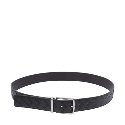 Bottega Veneta Men Intrecciato Reversible Belt In Black