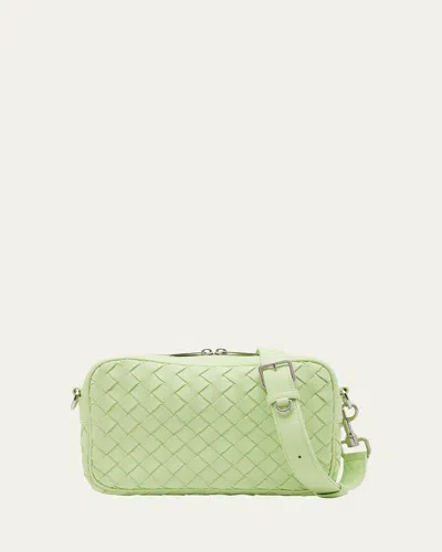Bottega Veneta Men's Intrecciato Small Crossbody Bag In Silver