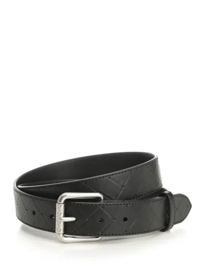 Bottega Veneta Men "intrecciato Stamp" Belt In Black