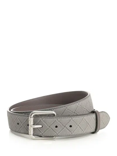 Bottega Veneta Men Intrecciato Stamp Belt In Gray