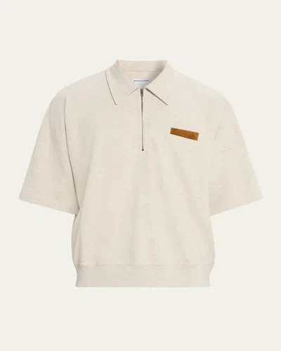 BOTTEGA VENETA MEN'S INTRECCIATO SUEDE-TRIM JERSEY POLO SHIRT