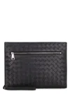 Bottega Veneta Medium Intrecciato Leather Clutch Bag In Black