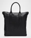 Bottega Veneta Men's Intrecciato Zip North-south Tote Bag In Nero-nero
