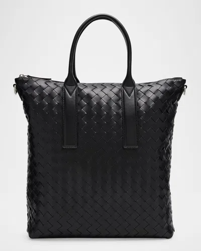 Bottega Veneta Men's Intrecciato Zip North-south Tote Bag In Nero