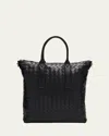 Bottega Veneta Men's Intrecciato Zip North-south Tote Bag In Nero-nero