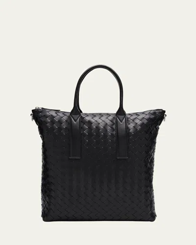 Bottega Veneta Men's Intrecciato Zip North-south Tote Bag In Nero-nero