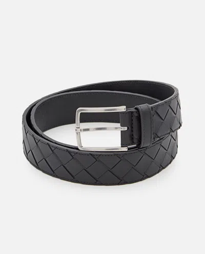 Bottega Veneta Men Intreccio Leather Belt In Black