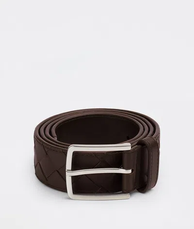 Bottega Veneta Men Intreccio Leather Belt In Burgundy