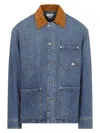 Bottega Veneta Men Blue Jacket With Suede Collar And Logo Patch In Denim Man In Denim