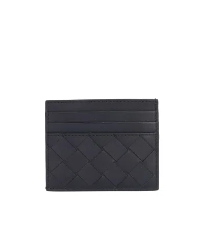Bottega Veneta Mens Black-silver Intrecciato Leather Card Holder In Multi