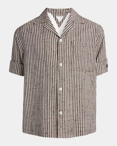 Bottega Veneta Men's Knotted Mini-check Shirt In Chalk Wht