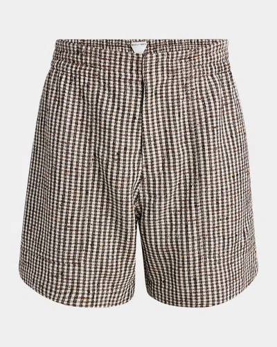 Bottega Veneta Men's Knotted Mini-check Shorts In Chalk Wht