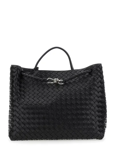 BOTTEGA VENETA BOTTEGA VENETA MEN 'LARGE ANDIAMO' BLACK HANDBAG WITH KNOT DETAIL IN INTRECCIATO LEATHER MAN