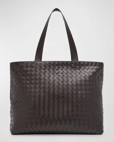 Bottega Veneta Men's Large Intrecciato Leather Tote Bag In Silvernat.