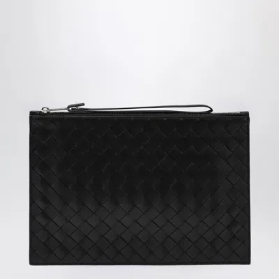 Bottega Veneta Men Large Pouch Black In Intrecciato