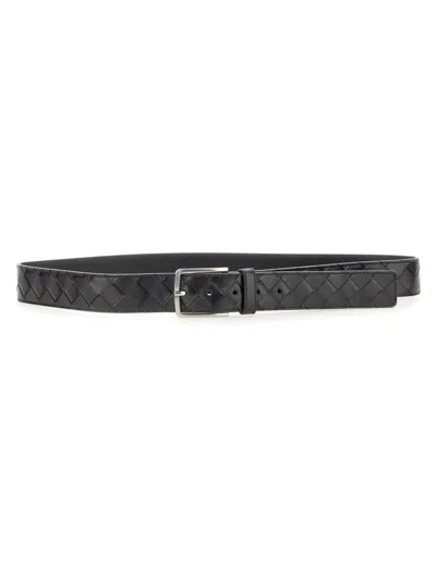 Bottega Veneta Men Leather Belt In Black
