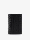 Bottega Veneta Men Leather Card Holder With Intrecciato Motif In Black
