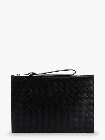 Bottega Veneta Men Leather Clutch Bag With Intrecciato Motif In Black