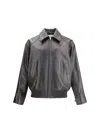 Bottega Veneta Men Brown Jacket With Classic Collar With Intrecciato Motif And Elastic Trims In Leat In Gray