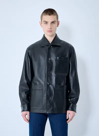 Bottega Veneta Men Leather Pyjama Shirt In Black
