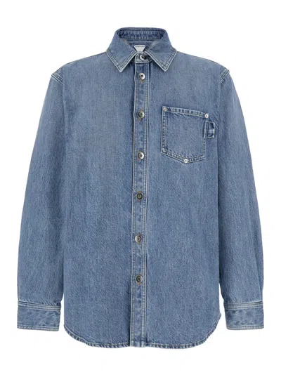 Bottega Veneta Men Light Blue Oversized Shirt With Patch Pocket In Cotton Denim Man In Multi