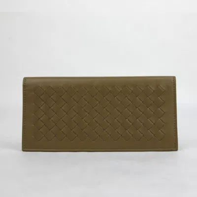 Pre-owned Bottega Veneta Men's Light Brown Leather Woven Long Bifold Wallet 390878 2314