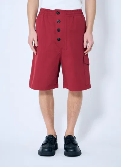 Bottega Veneta Men Light Cotton Twill Shorts In Red