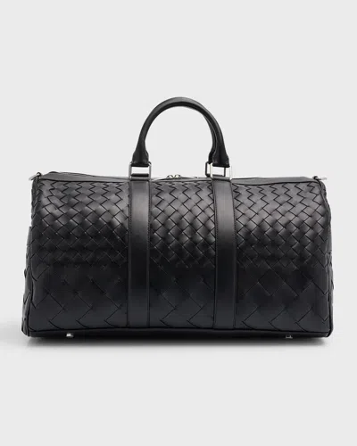 Bottega Veneta Men's Medium Intrecciato Leather Duffel Bag In Burgundy