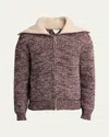 Bottega Veneta Men's Melange Sailor Collar Zip Sweater In Scarlett