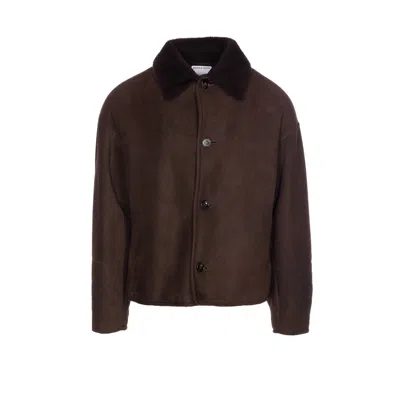 Bottega Veneta Men Merino Wool Shearling Jacket In Brown