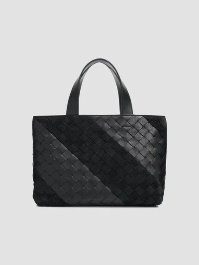 Bottega Veneta Men's Mini Striped Intrecciato Leather & Suede Zipped Tote In Black Silver